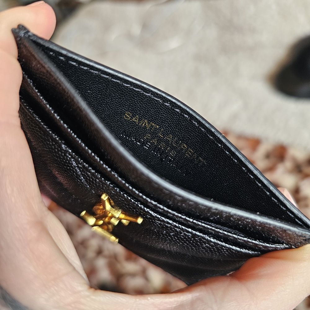 Saint Laurent Black Quilted Card Case with Gold YSL Emblem - Picture 4 of 4